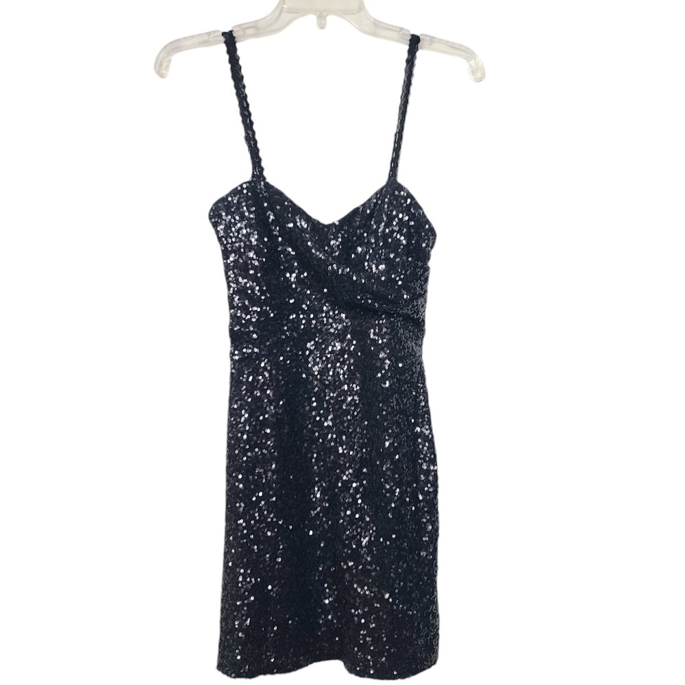 TFNC London Black Sequin Mini Back Zip Dress XS